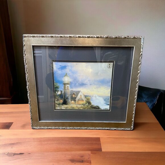 Thomas Kinkade Wall Art A LIGHT IN THE STORM 2005 Silver Colored Wooden Frame - Picture 1 of 7